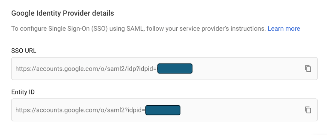 Dettagli del Google Identity Provider