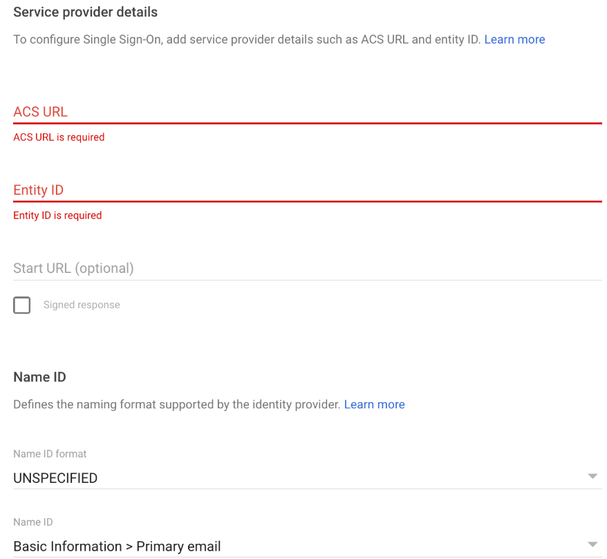 Dettagli IdP Google