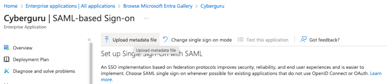 Upload metadata file button