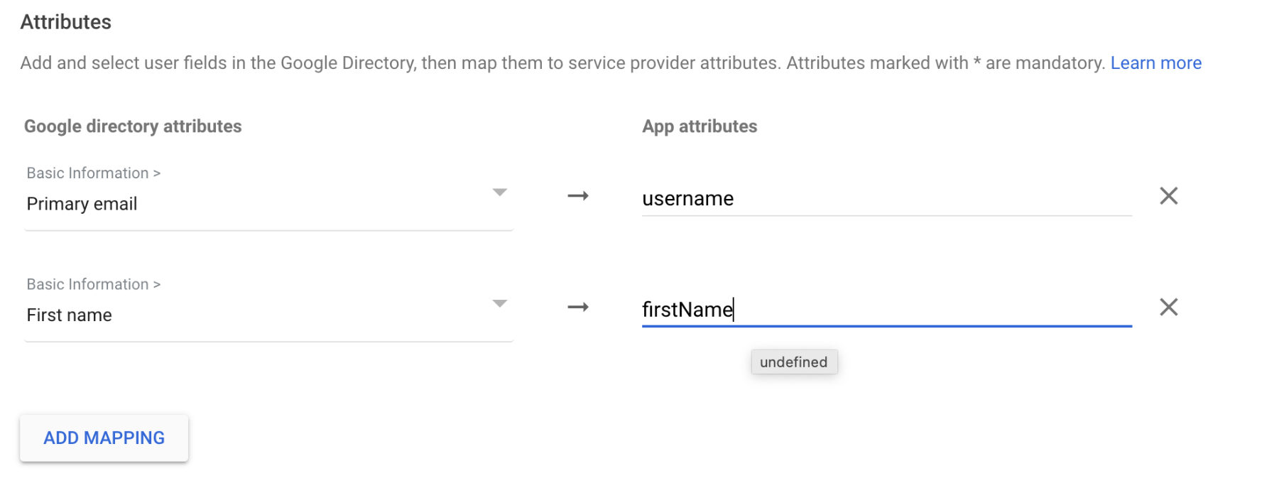 Mappatura firstName